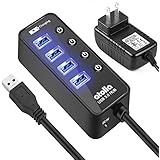 ATOLLA USB Hub 4-port SuperSpeed USB 3.0 Hub Powered USB Splitter with 1 USB Charging Port On Off Switch with AC Power Adapter