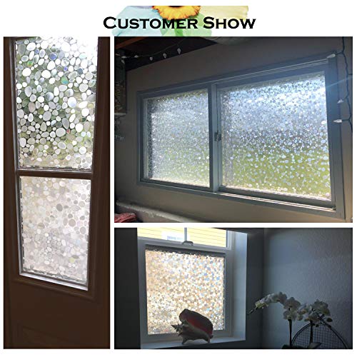 Bloss Window Film Privacy Static Cling Non-Adhesive Window Films Handstone Window Shades Decorative Pebble Glass Films Home Window Contact Paper 17.7-inch By 78.7-inch