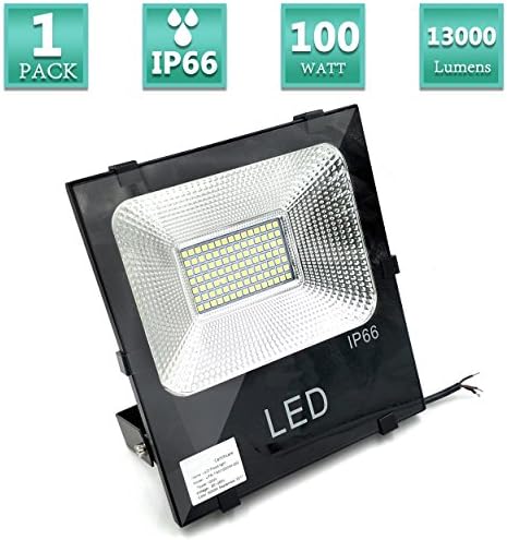 LED Flood Light 100W 13000LM Outdoor 600W Halogen Bulb Equivalent, Garage Security Spotlight, Super Bright Outdoor Work Lights, Cool White 6500K IP66 Waterproof, 120 Beam Angle,UL-1 Pack