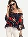 Floerns Women's Casual Floral Off Shoulder Chiffon Blouse Top Navy XL
