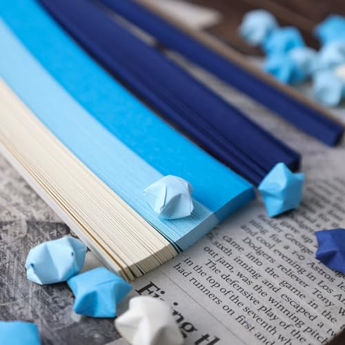 VGOODALL 1080 Stück Origami Sterne Papier, Papierstreifen Origamipapier für Basteln DIY Dekoration Geschenk Blau