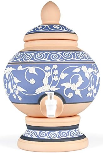 Clay Earthen Terracotta Mud Mineralized Alkaline Drinking Water Dispenser Pot Water Crock with Faucet 100% Natural (Blue)