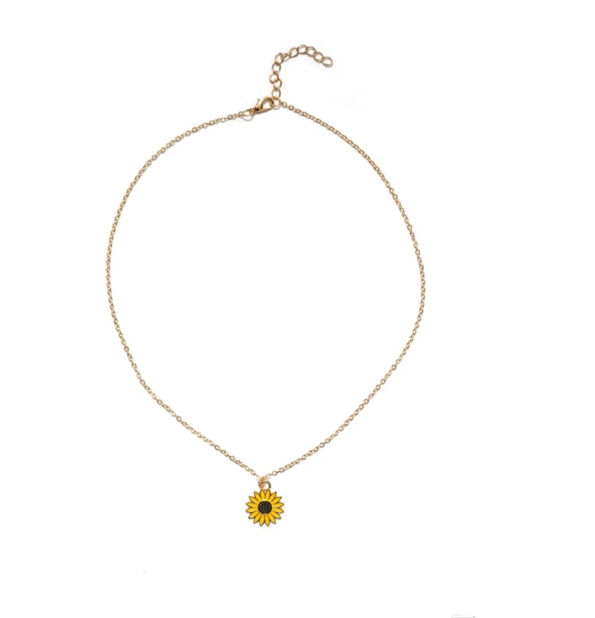 CrownOfRibbons Sunflower Necklace Gifts for Women, Happy Jewellery in an Organza Gift Bag