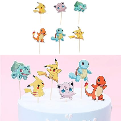 48 Pack Anime Pocket Monster Cupcake Toppers Kids Birthday Party