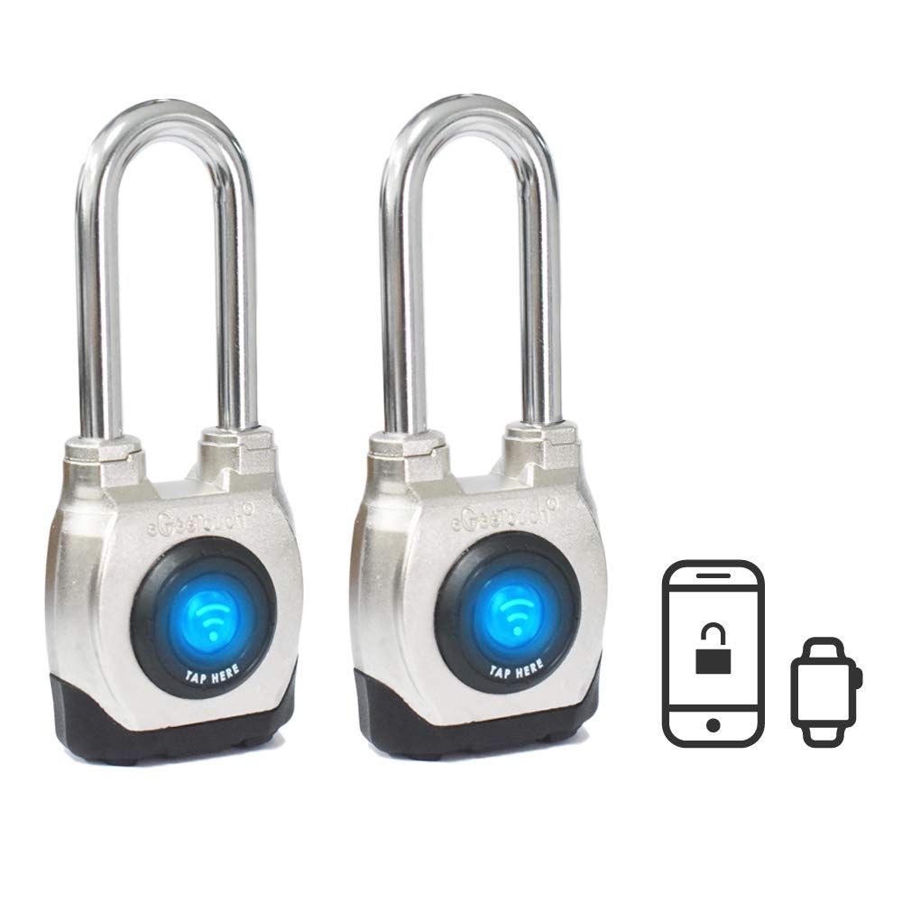 eGeeTouch 4th Gen. Smart Outdoor Weatherproof Padlock, Bluetooth + NFC, (Long Shackle)
