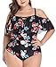 Wavely Women Plus Size Swimsuit One Piece Ruffled Off Shoulder Vintage Lace Up