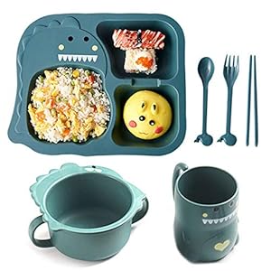 Besylo-Tableware-Dinner-Sets-Dinner-Plate-Dinnerware-with-Kids-Plate-Bowl-Cup-Spoon-Fork-Cartoon-Small-Dinosaur-Healthy-Wheat-StrawTableware-Cartoon-TablewareGreen Besylo Tableware Dinner Sets, Dinner Plate, Dinnerware with Kids Plate Bowl Cup Spoon Fork, Cartoon Small Dinosaur, Healthy Wheat StrawTableware, Cartoon Tableware(Green)