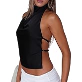 Women Y2k Polka Dots Halter Tank Tops Cute High Mock Neck Backless Cami Sexy Open Back Camisole Going Out Tops