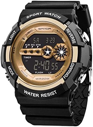 Generic New model 2018!!! Waterproof Mens Stainless Steel LED Digital Date Alarm Sports Army Quartz Watch (Gold)