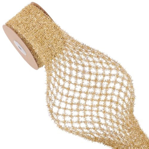 CRAFTYMELODY 2 Rolls 10 Yards Golden Mesh Ribbon 2-1/4 Inch Sparkling Gold Glitter Mesh Wired Ribbon Stretchable Glitter Christmas Ribbons for Christmas Tree Wreaths Home Decor Gift Wrapping DIY Craft at Amazon