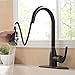 Solid Brass Single Handle Pull Out Sprayer Antique Black Kitchen Faucet, Pull Down Kitchen Sink Faucet Without Deck Plate