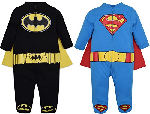 Batman and Superman Baby Boys' 2 Pack Costume Coverall Pajamas