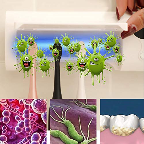 UV Toothbrush Sanitizer, 4 Toothbrush Sterilizer Holder, Bathroom Toothbrush Holder Wall Mounted, Toothbrush Organizer for Ladies Men Baby Kids Family Bathroom