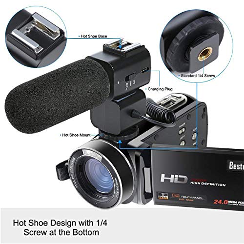 Camcorder Video Camera Full HD 1080P 24MP WiFi Digital Video Camcorder Besteker Remote Control Vlogging Camera for Youtube with 3" LCD Touch Screen Camcorder External Microphone 2 Batteries - Thumbnail 2