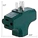 Katzco 3 Way T Straight Shaped with Plug Locations on The Left, Right, and Middle for Behind Furniture - Wall Outlet Splitter Triple Prong Wall Plug Adapter - Green Color - UL Listed, 1 Piece