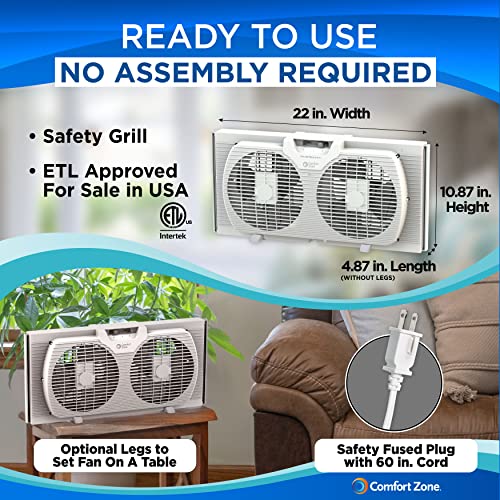 Comfort Zone CZ319WT 9" Twin Window Fan with Reversible Airflow Control