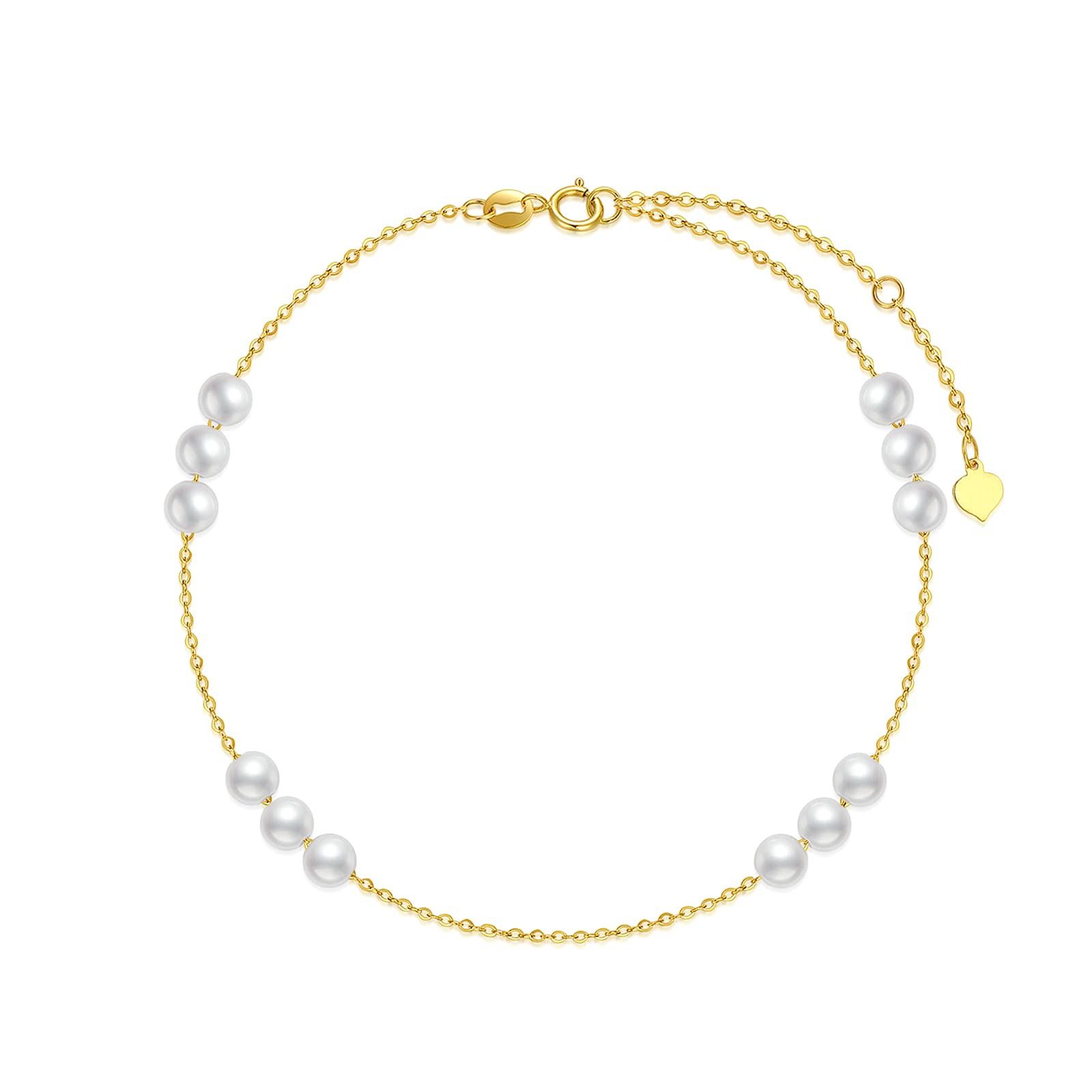 SISGEM 9 ct Women's Gold Pearl Bracelet, Solid Gold Dainty Chain Bracelet, for Mum Sister Girl, 7+1+1inch