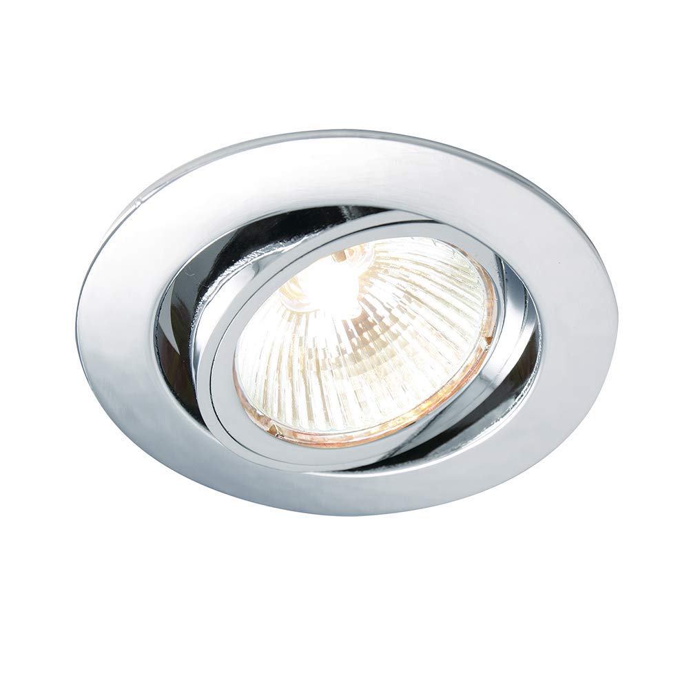Saxby Cast Modern Recessed 50W Adjustable Tilt Twist & Lock Mains 240V LED Compatible GU10 IP20 Rated Chrome Ceiling Spot Downlight for Kitchen Bedroom Lounge etc.