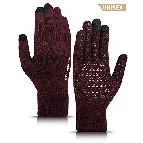 TRENDOUX Womens Gloves, Winter Glove for Men - Touch Screen Fingers - Non-Slip Grip - Thermal Liner - Elastic Cuff - Stretchy Material - Hands Warm in Cold Weather - Running Driving - Black Red - M - Thumbnail 7