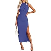 MIROL Women's Sleeveless Bodycon Maxi Dress 2026 Mock Neck Ruched Side Slit Long Tank Dress