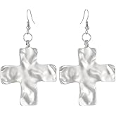 Gold Chunky Cross Earring for Women Silver Chunky Statement Hammered Bold Cross Earring Large Statement Drop Jewelry for Women