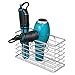 mDesign Steel Wall Mount Hair Dryer Storage Organizer Holder - Hair Styling Tool Basket for Bathroom and Bedroom - Holds Hair Dryer, Flat Iron, Curling Wand, Hair Straightener - Light Gray