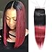 Mothers' Day Gift for Mom Top Hair Brazilian Ombre Hair Black To Red Straight Closure Natural Brazillian Virgin Remy 130%(Ombre 1B/Burgundy 10