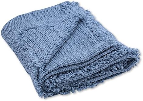 LinenMe Washed Waffle Big Fringe 155x200 cm Stone Blue, Linen, 200x155x0.5 cm