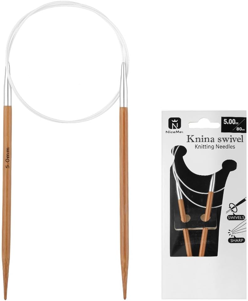 32 Inch (80cm) Bamboo Circular Knitting Needles Size US 8 (5mm) Round Knitting Needle for Hats, Socks, Baby Booties &amp; Sweater