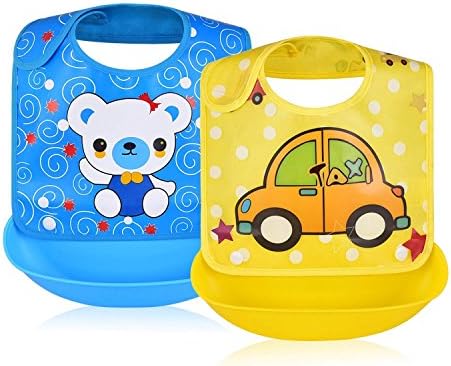 Removable Waterproof Bib Easily Wipes Clean Comfortable Soft Baby Bibs (Car & Snow Bear)