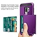 Vofolen Sliding Cover for Galaxy S9 Plus Case Wallet Credit Card Holder ID Slot Hidden Pocket Heavy Duty Protection Rugged Bumper Protective Hard Shell Armor Case for Galaxy S9 Plus (Purple)
