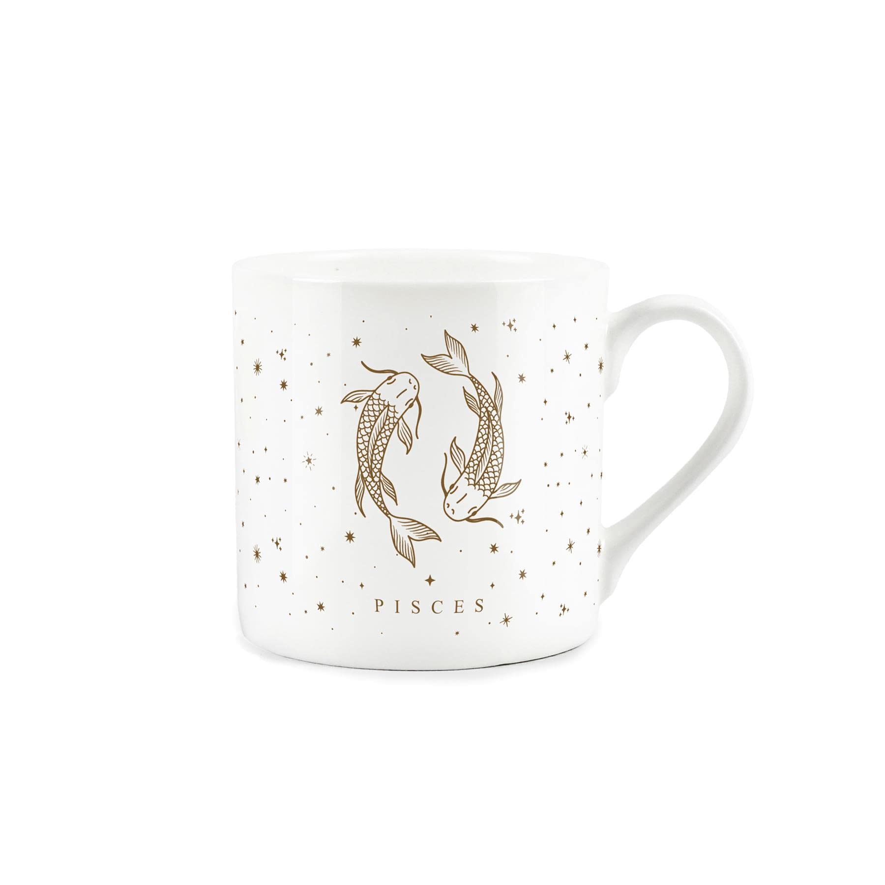 Purely Home Pisces Gold Star Sign Mug - Fine Bone China White Mug Coffee/Tea Present Zodiac Gift