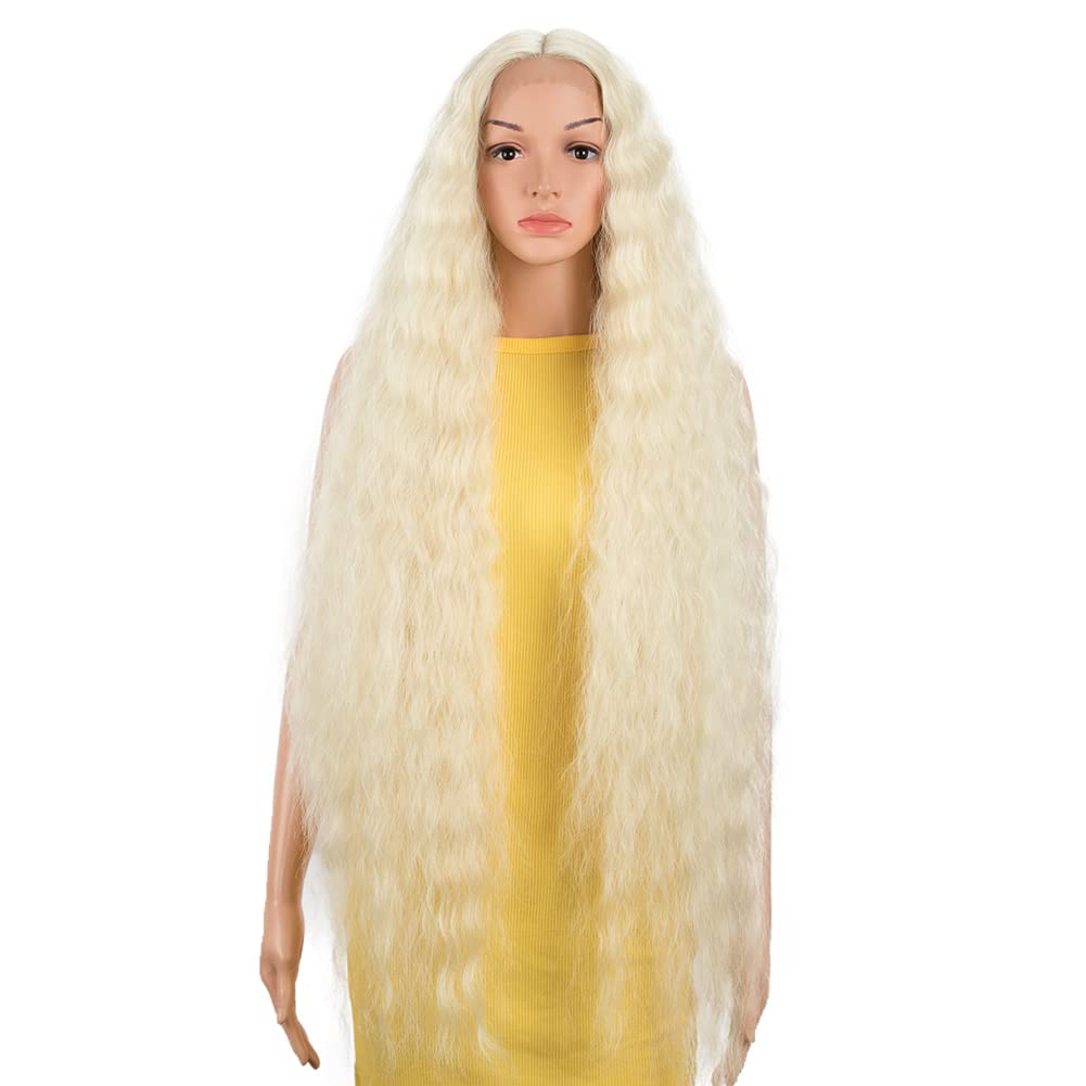 DÉBUT Lace Front Wig Super Long Wavy Wig for Women 41 inches 280g Synthetic Hair Heat Resistant Fiber 130% Density (41 inches, Blonde)