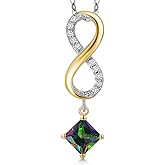 Gem Stone King 925 Silver and 10K Yellow Gold Green Mystic Topaz and Lab Grown Diamond Pendant Necklace for Women | 1.68 Cttw | Gemstone November Birthstone | Princess 5MM | With 18 Inch Chain