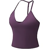 YEOREO Women's Impact Halter Tank Top Strappy Padded Halter Open Back Deep V Neck Built-in Bra Workout Gym Crop Tops