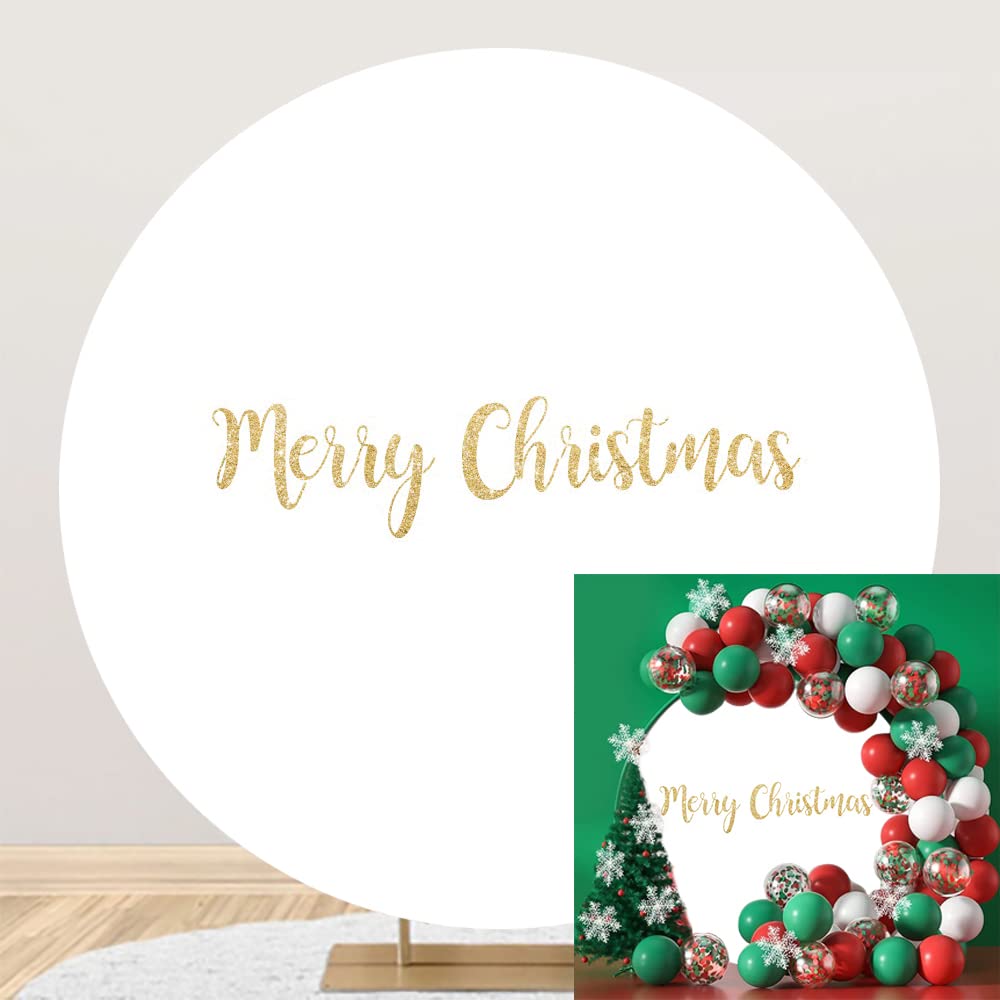 SDOTPMT Diameter 6.5ft Merry Christmas White Solid Color Round Backdrop Cover Winter Holiday New Year Eve Photography Background for Family Xmas Party Indoor Outdoor Party Supplies