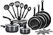 Kitchen Cookware Nonstick Pots and Pans Set, 15 Piece (Utensils and Glass Lids Included) Durable Professional Grade Aluminum Kitchenware, Oven safe, Black by Chef's Star