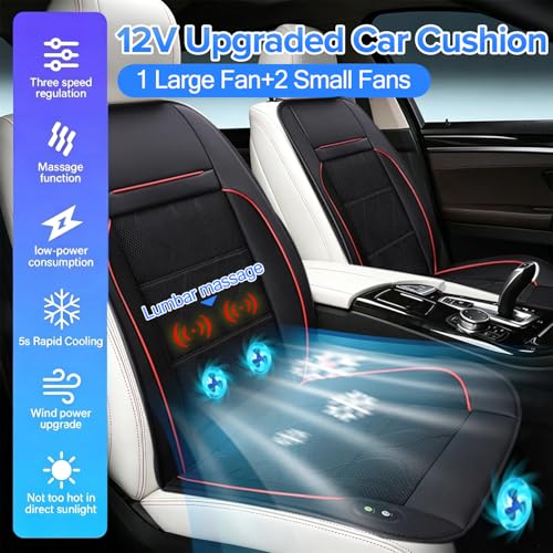 DMG Car Seat Cooling Cushion with 3 Speeds USB Fan, Breathable 3D Borneol Fabric & Lumbar Support, Summer Ventilation Mat for Auto, Truck, SUV