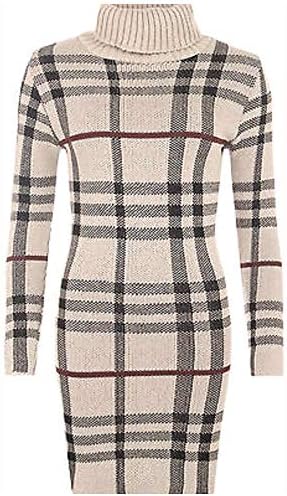 Abz Womens Polo High Neck Jumper Ladies Check Print Knitted Short Mini Dress UK 8-14