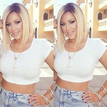 Amazon Com Nicetobuy Glueless Short Bob Haircut 1b 613 Two Tone