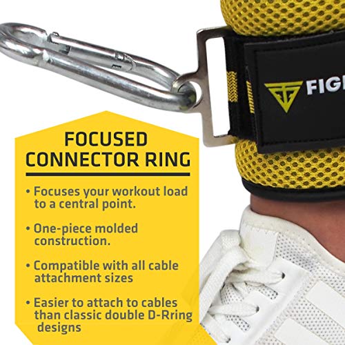 FIGHTECH Ankle Straps for Cable Machines | Fitness Ankle Cuffs for Women & Men | Gym Cable Attachments for Glute and Leg Workouts | Must-Have Gym Accessories for Women & Men (x3m Yellow) - Thumbnail 2