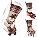 OurWarm Christmas Stockings, 3 Pcs 18 Inch Large Burlap Plaid Xmas Stockings with 3D Classic Snowflake Santa Snowman Reindeer Pattern Family Pack Stockings for Xmas Holiday Party Decorations