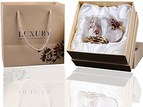 WAYDAY Enamel Glass Mug: 370ml Crystal Clear Cup and Matching Enamel Spoon - Fairytale Mug for Tea, Coffee and Hot Beverages - High-Detail Craft Glass Mug Set in A Luxurious Gift-Ready Box
