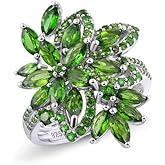 AGRULE Statement Flower Ring, 14K Gold Plated, Size 6 to 10, Pink, Yellow, Green Leaf Stones, Opal, Sapphire, Ruby, Emerald, Sterling Silver, Cocktail, Engagement, Promise, Party Ring for Women