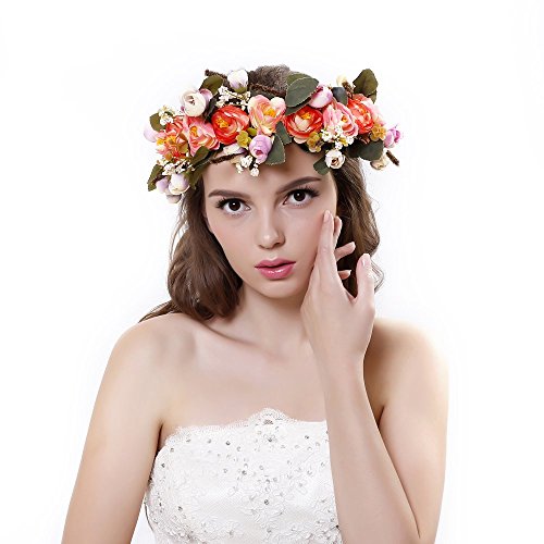 Women handmade Rose Flower Crown with Adjustable Ribbon for Wedding Festivals