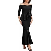 Elegant Evening Prom Gown Maxi Dresses for Women HOT Sexy Off Shoulder Long Sleeve Formal Bodycon Split Long Cocktail Party Dress,539Black Medium