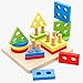 Wooden Geometric Shapes Sorter and Colors Recognition Stacking Toys for Toddlers