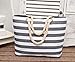 Caixia Women's Polyester Thick Rope Handle Stripe Pattern Tote Bag Shoulderbag