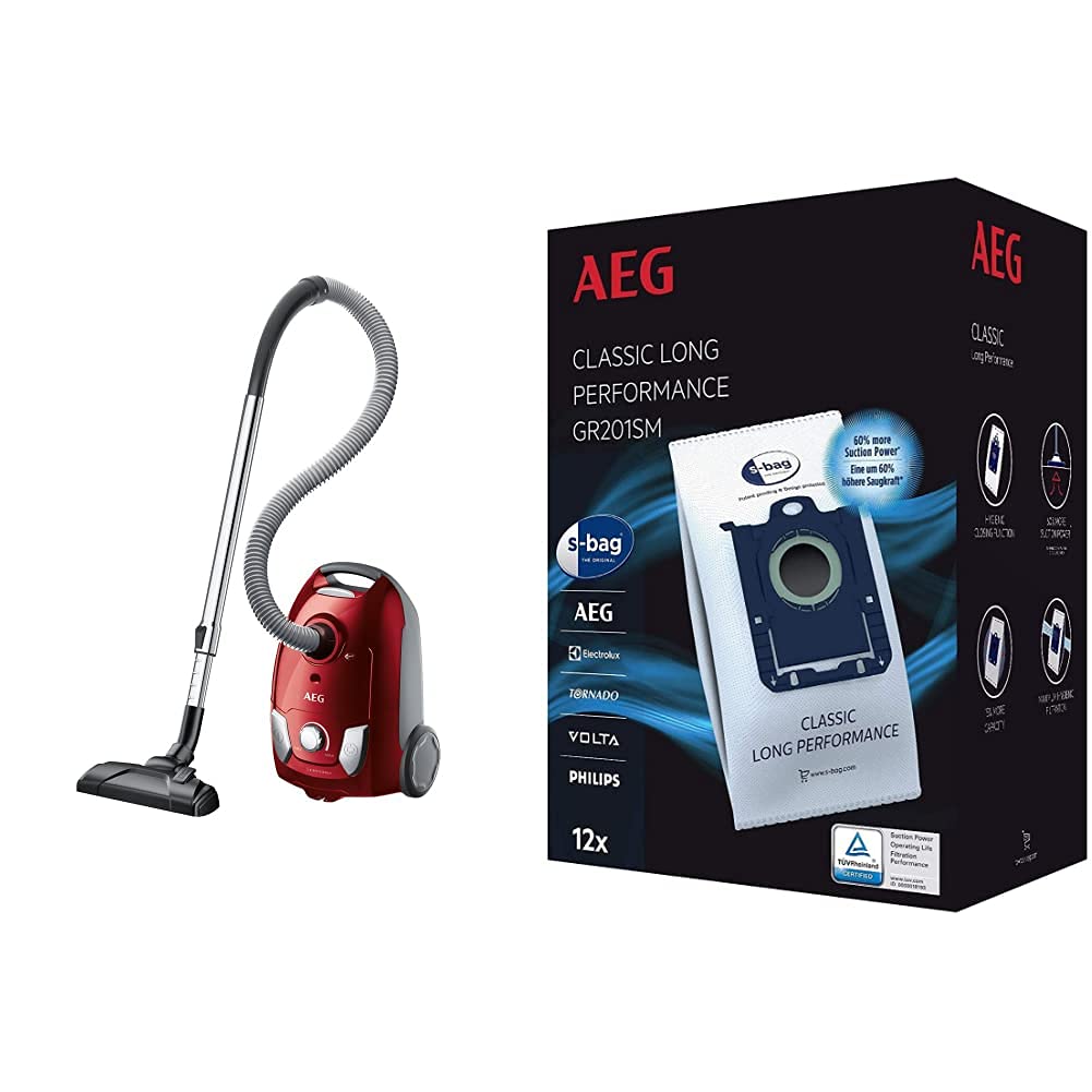AEG-VX4-1-WR-A-Aspiradora-con-Bolsa-750-W-3-kg-80-Decibelios-Polietileno-expandido-Rojo-GR201SM-Mega-Plack-Bolsa AEG-VX4-1-WR-A-Aspiradora-con-Bolsa-750-W-3-kg-80-Decibelios-Polietileno-expandido-Rojo-GR201SM-Mega-Plack-Bolsa