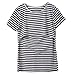Women Breastfeeding Shirt Striped Patchwork Short Sleeve Maternity Breastfeeding and Nursing Tops (Black, M)